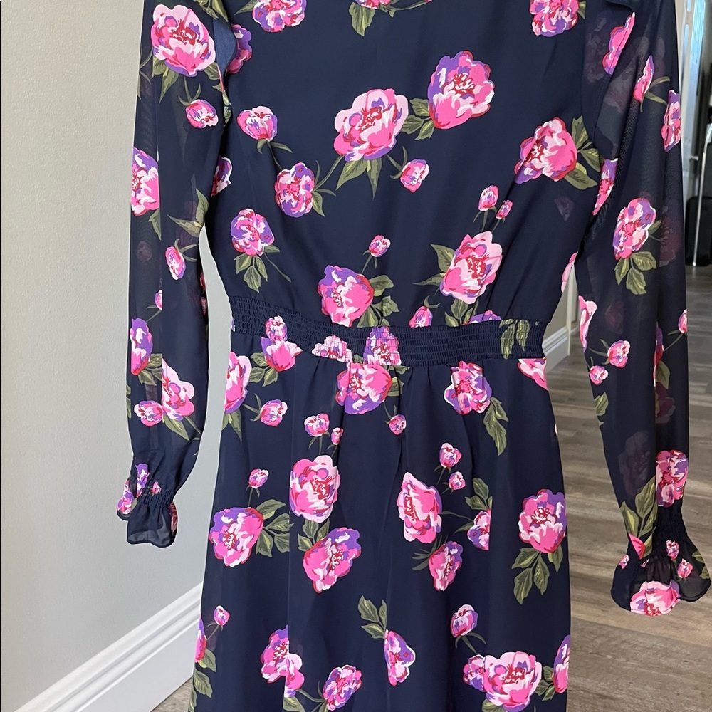 Maison Jules long sleeve navy dress with pink flowers
